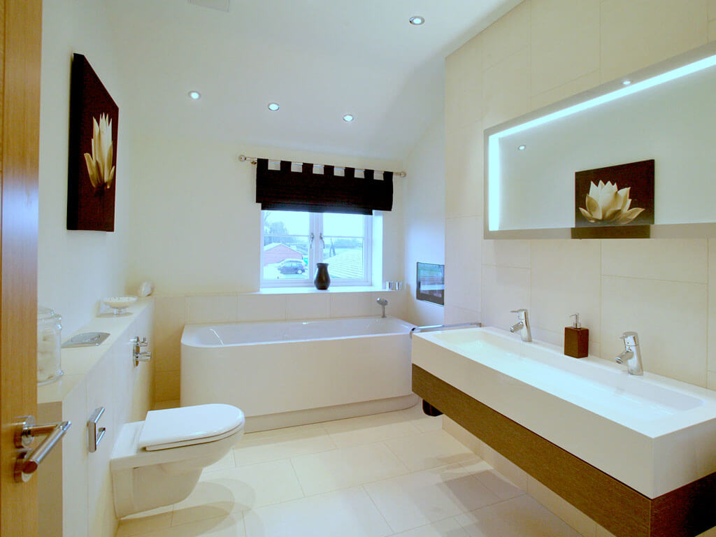 A white, clean, modern bathroom