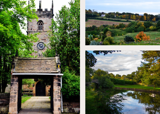 A montage of Prestbury's architecture and surroundings